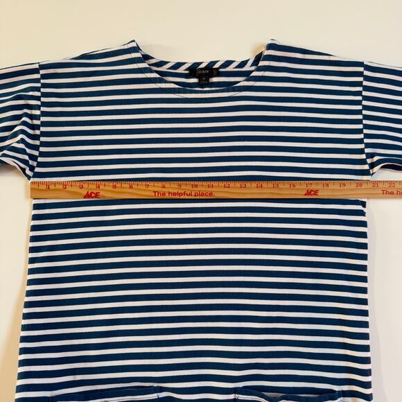 J. Crew Knit Front Pocket Blue White Stripe Shift Dress Size Medium EUC Preppy - Picture 8 of 10